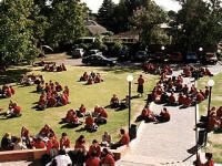 Avonside students enjoying lunch on the front lawn